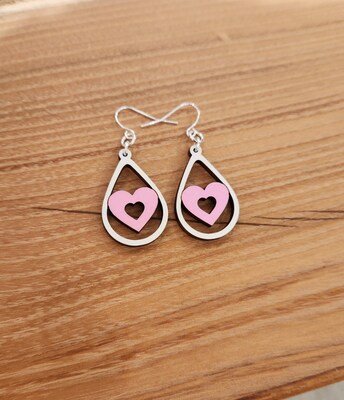 Valentine Wood Earrings, Hand-Painted, 2 Styles and Colors ,Lightweight - image5